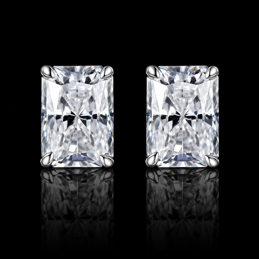 Radiant-Cut Moissanite Stud Earrings