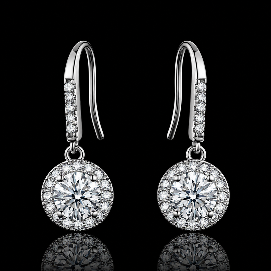 6.5mm Pavé Halo Drop Earrings