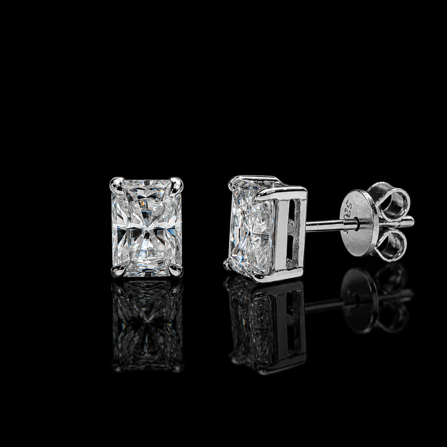 Radiant-Cut Moissanite Stud Earrings