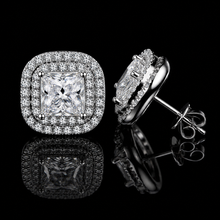 Radiant Square Halo Moissanite Stud Earrings